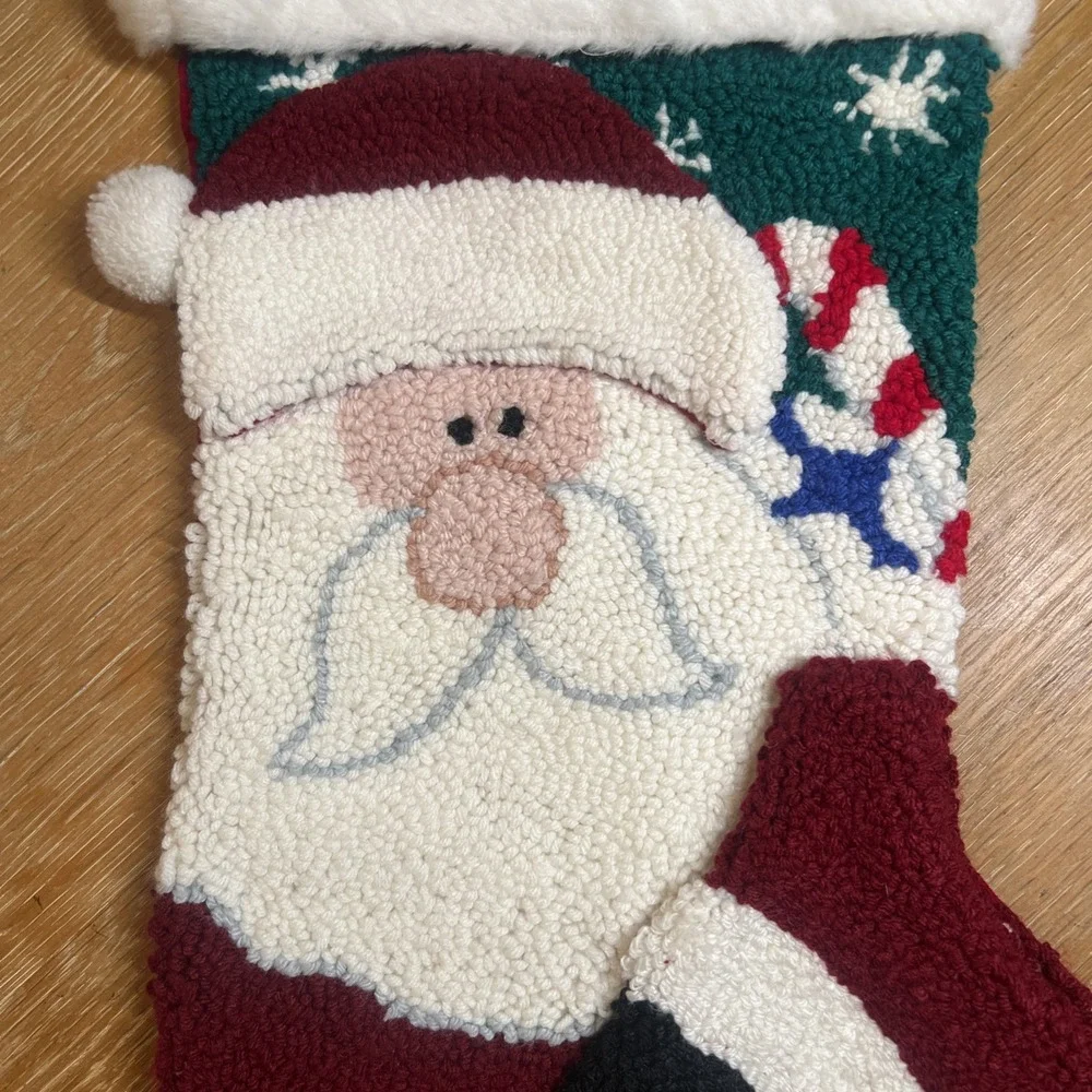 JC Penney Home Collection‎ 3D Santa Christmas Stocking Jingle Bell Hooked Yarn